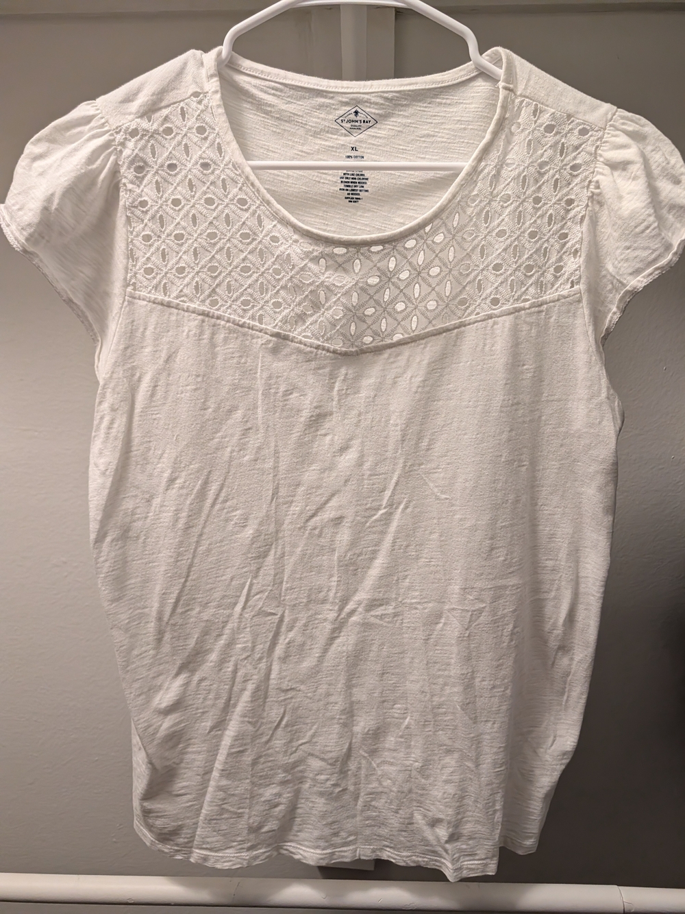 St. John's Bay White Eyelet Yoke Short Sleeve Tee